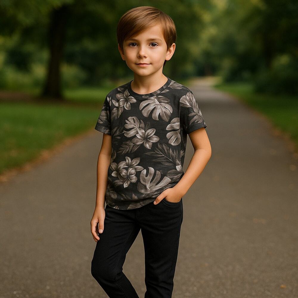 abercrombie kids Boys Gray White‎ Hawaiian Print Plumeria Monstera Tee 5/6